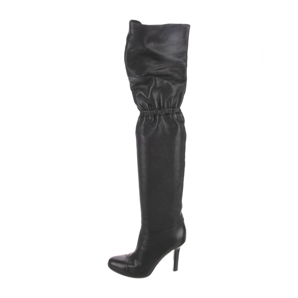 Jimmy Choo Black Leather Thigh-High Boots 36